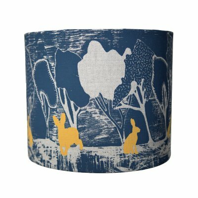 Preview image for Handmade Lampshade - Charcoal Night, Yellow Hares