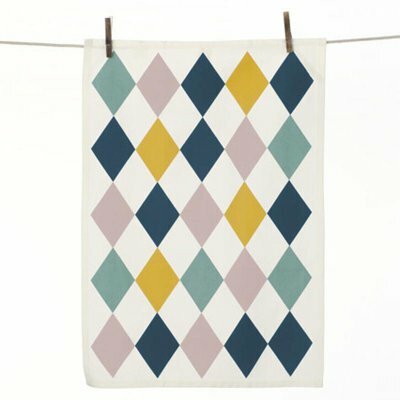 Harlequin print organic tea towel