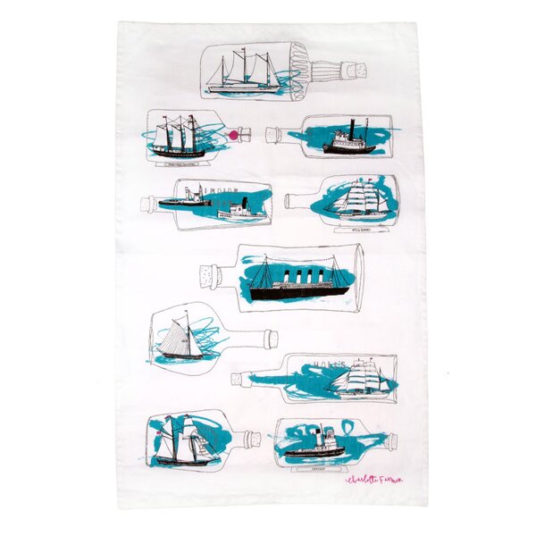 Ship in a bottle tea towel