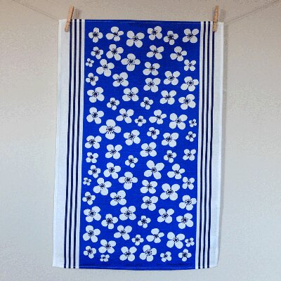 Blue vintage design tea towel