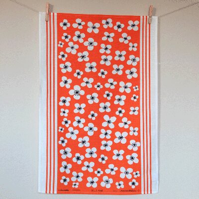 Preview image for Swedish Vintage Print Tea Towel - Orange Flowers
